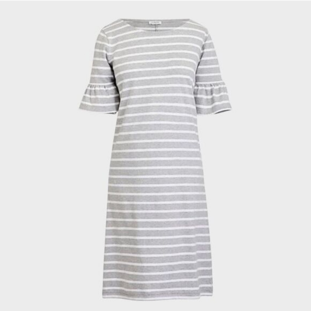 J.Crew Women Gray & White Striped Ruffle Sleeve 100% Cotton Dress Size M